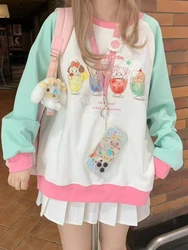 HOUZHOU Y2k Harajuku Kawaii Cute Hoodie Women Japanese Fashion Patchwork Cartoon Print Design Sweatshirt Preppy Style Female New