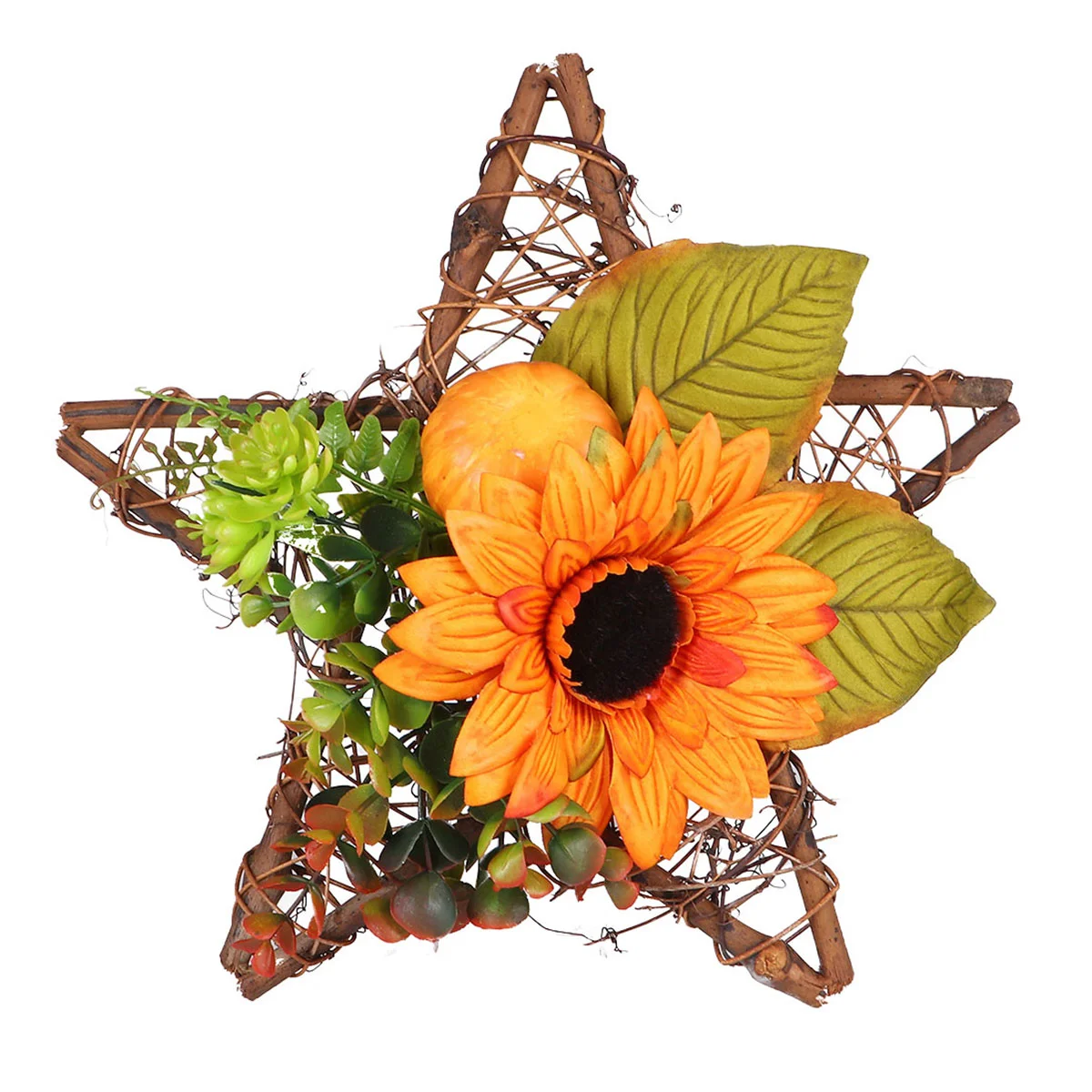 Household Autumn Wooden Pentagram Pumpkin Decorative Wall Hanging Vintage Garland Decoration Plants Wicker Star