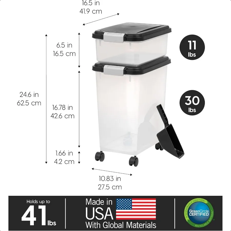 Iris eua recipiente de armazenamento de alimentos para cães 30 lbs 11 lbs combo recipiente de armazenamento de alimentos para gatos recipiente de tratamento para cães hermético empilhável 2 copos