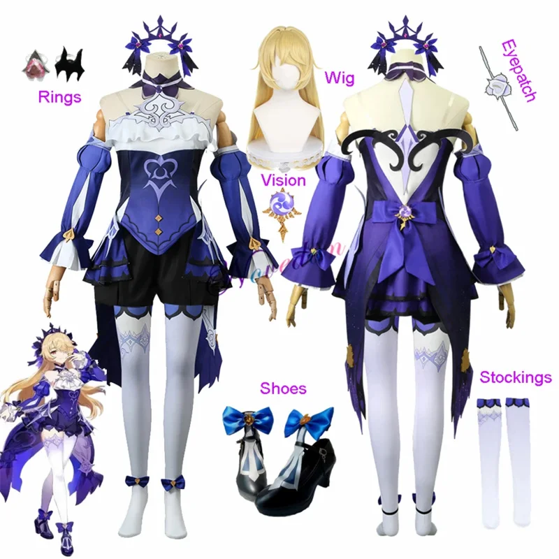 Fischl Always Night's Dream Cosplay Costume New Skin A Fischl Cosplay Maid Dress Shoes Wig Anime Halloween Costume Wig