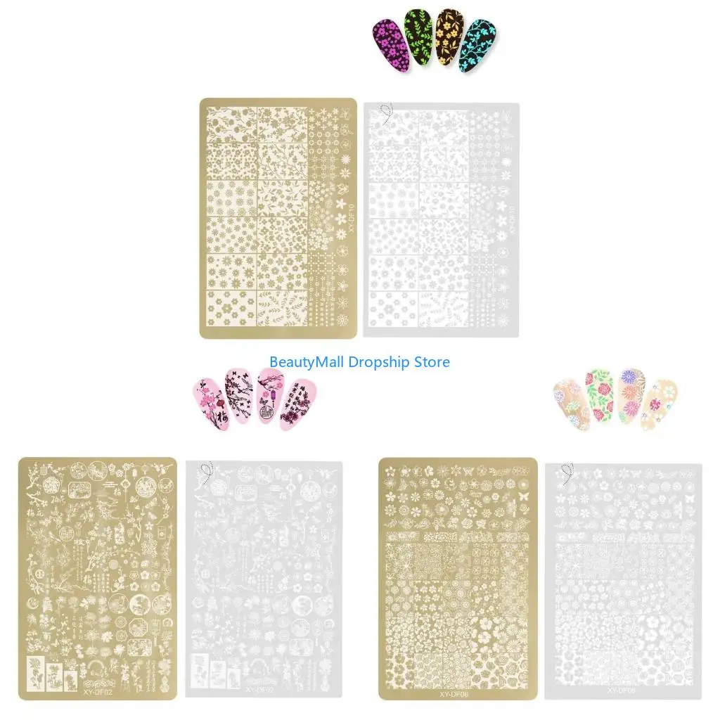 40JD Stainless Steel Art Stamping Plates Flower Line Designs Images Stamp Plates Manicures Templates Art Tool