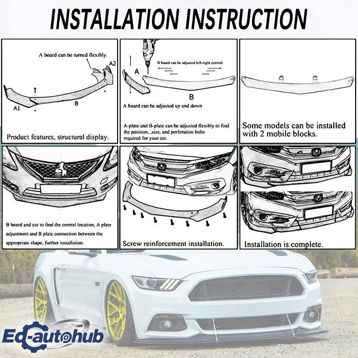 Gloss Black Front Bumper Lip Splitter for Mazda 3 & MX-5 Miata 2014-2021 Automobile Exterior Aesthetic Enhancement Part