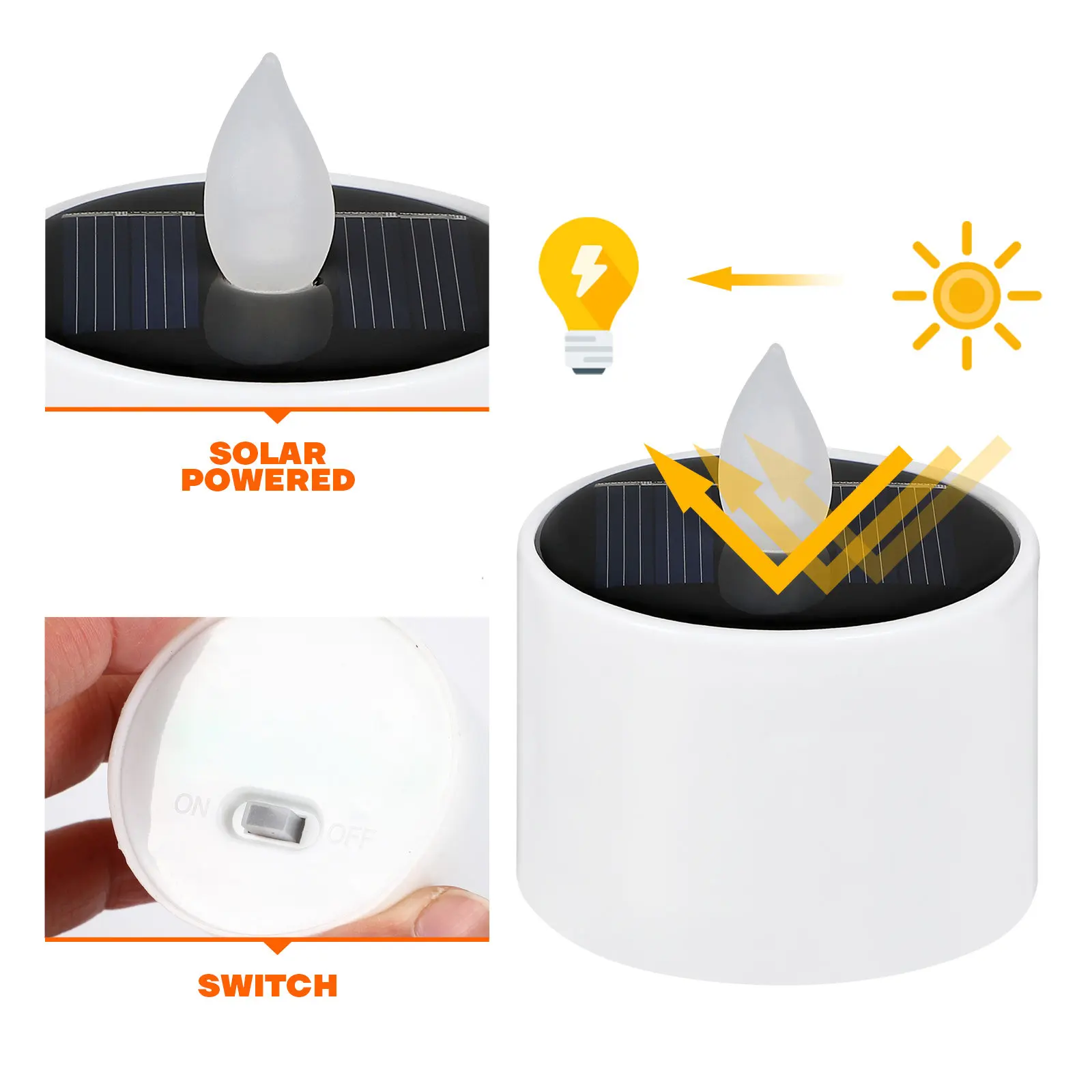 4Pcs Solar Lights LED Waterproof Yellow Flickering Flameless Lamps Rechargeable for Home Birthday Wedding Outdoor