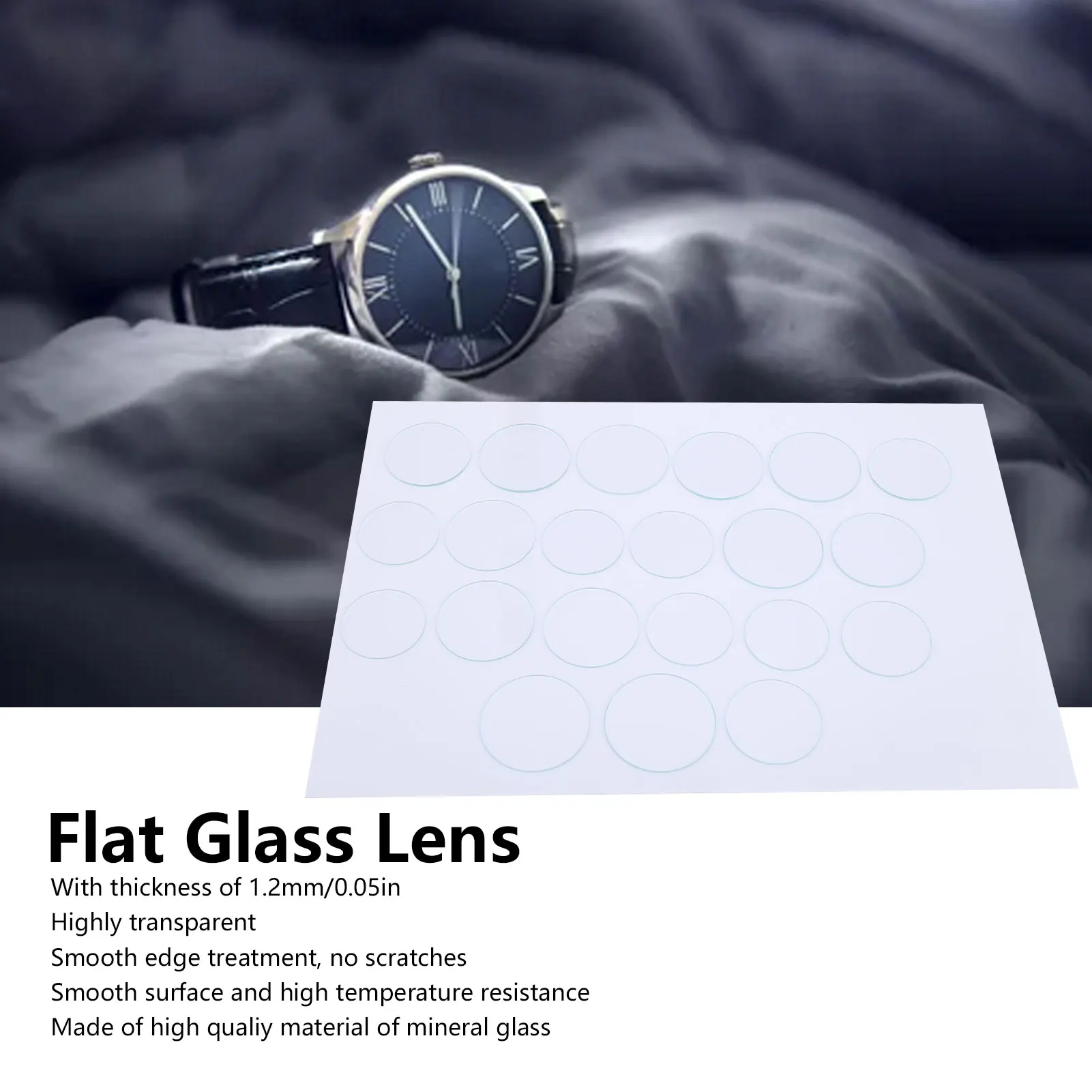 

21pcs 35‑45mm Flat Watch Glass Lens Set Smooth High Temperature Resistant Thickness 1.2mm Face Lens Flat Watch Glass Lens