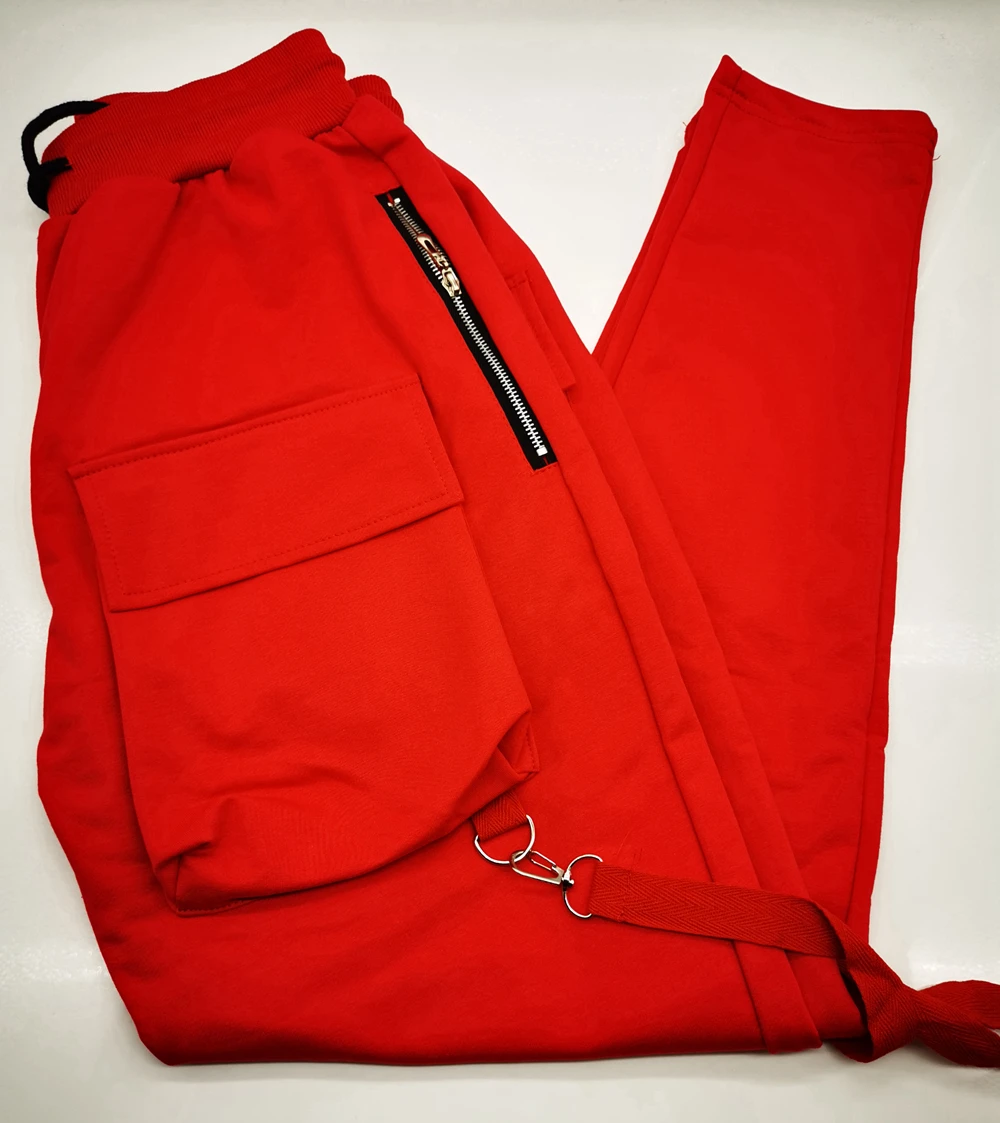 Mens Running Stretch Tights Sweatpants Sports Breathable Fitness Hip Hop Cotton Multi Pocket Cargo Pants Slim Leggings Chain