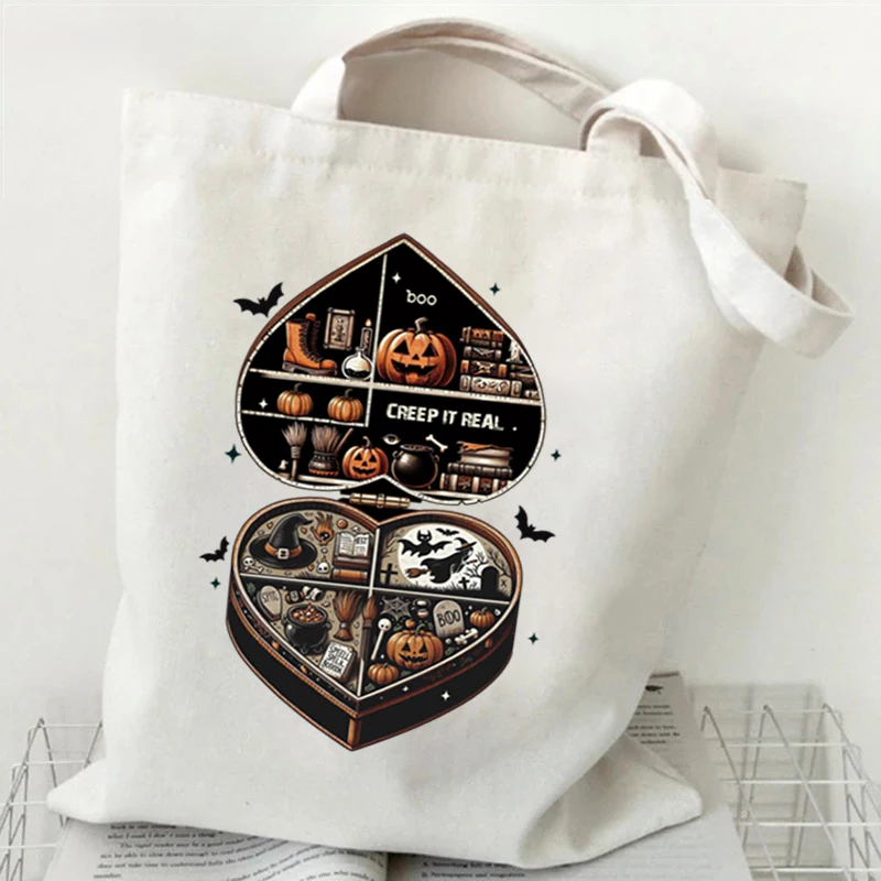 Women\'s Handbags Halloween Canvas Shopping Bag Cute Ghost Designer Bags for Women Vintage Horror Pumpkin Print Women Tote Bags