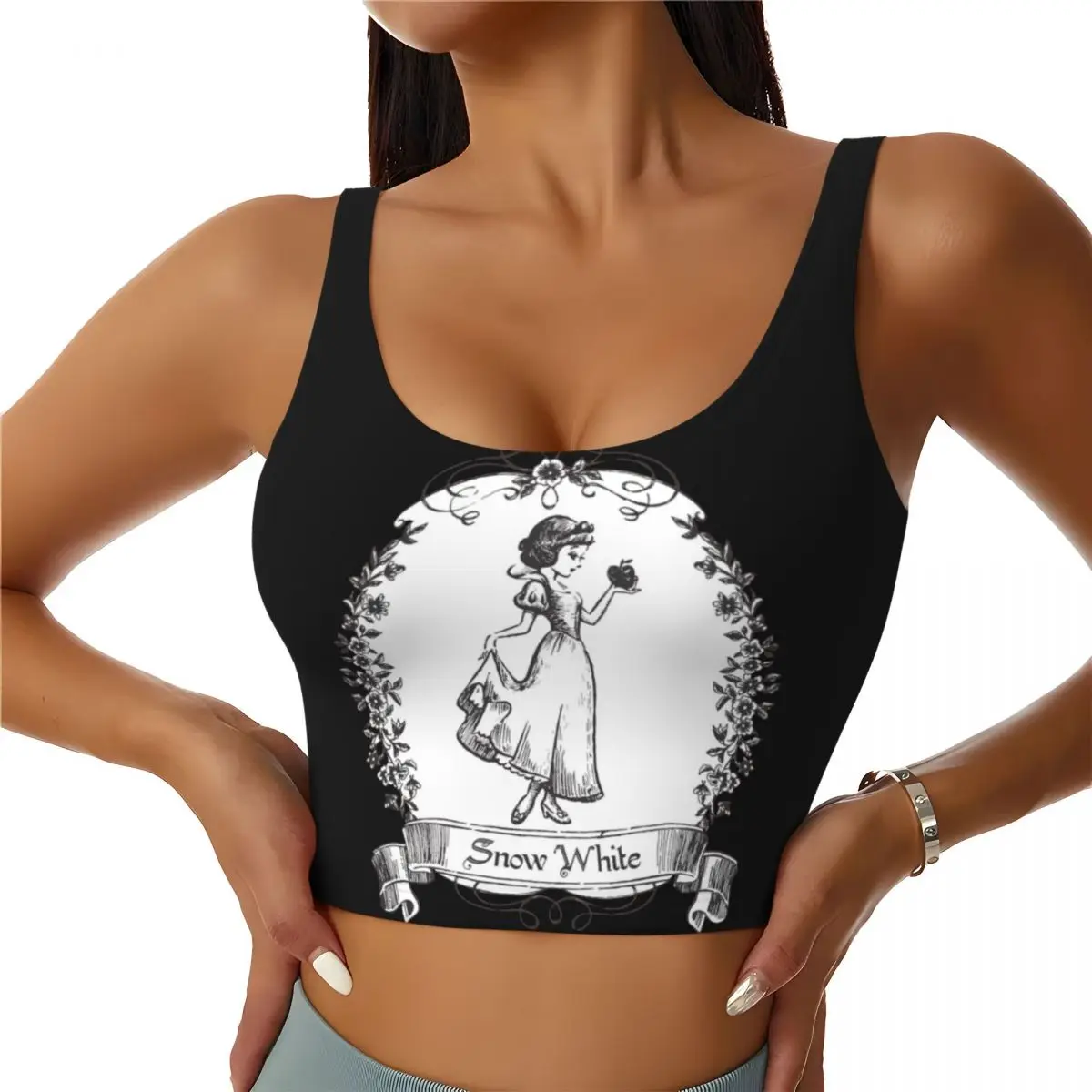 Custom Snow White Holding Apple Workout Crop Tank Tops Women Seamless Yoga Running Sports Bras