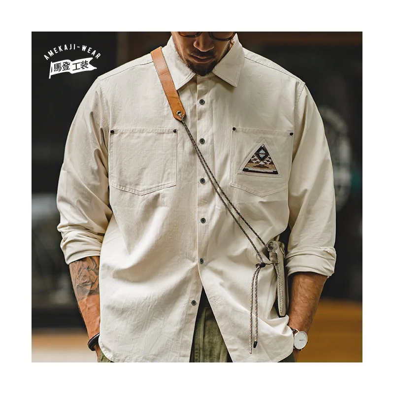 Maden-Tooling 100% algodão para homens, totem indiano, manga retrô japonesa, bolso com patchwork, gola virada para baixo, roupa de peito único