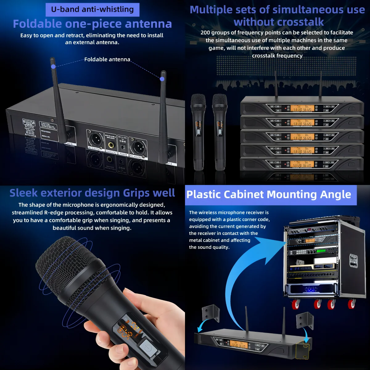 Set microfono wireless professionale Attrezzatura per spettacoli teatrali UHF Funzione di cancellazione del rumore Attività all'aperto Karaoke