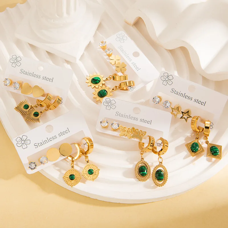 A Variety of Styles Wholesale Stainless Steel 3 Pairs of love Diamond-studded Combination Card Stud Earrings Set
