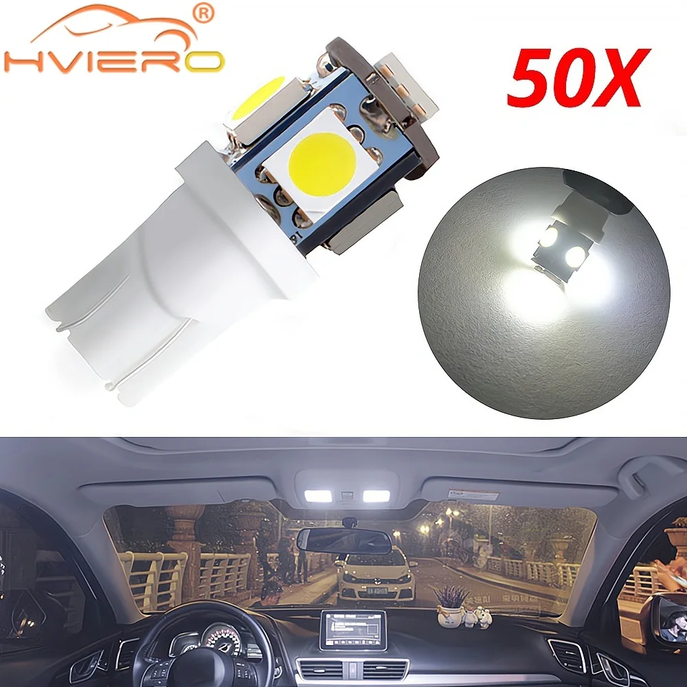 

50X T10 Car W5W 5050 5SMD Auto Turn Signal Wedge Reading Lamping Trunk Bulb Backup Led License Plate Clearance Light Waterproof