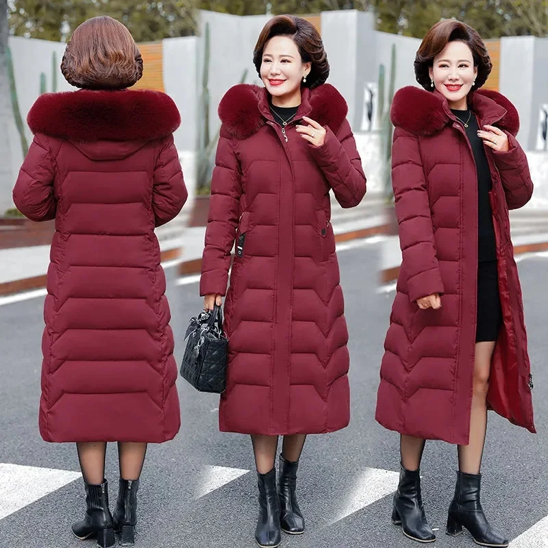 2023 New Snow Wear Long Parkas Winter Jacket Women Parka Fur Hooded Jacket Female Thick Coats Middle-Aged Mother Parkas