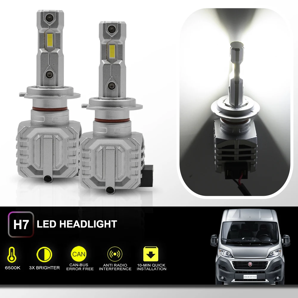 For Fiat Ducato Peugeot Boxer Citroen Jumper 2006-2023 LED H7 Dipped Beam Bulb 25V Canbus Headlamp Vacuum Heat Pipe Headlights