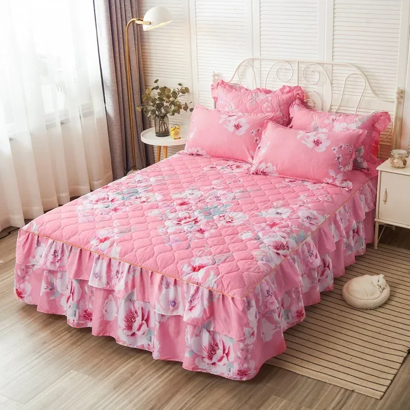 

New Ruffle Skirt Bedspread Home Textile Printed Bed Skirt Bedroom Coverlets Bedspreads Sheets Dust Cover Bedding 3PCS/Set