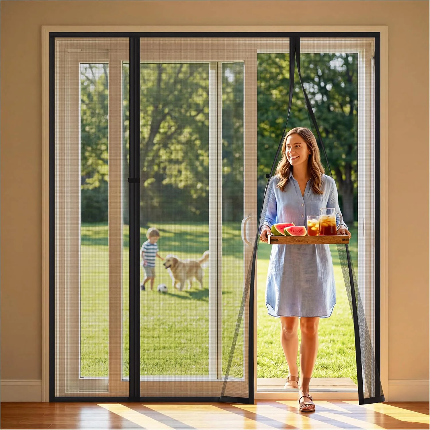 Black Magnetic Door Screen Mosquito Net Auto-Closing Anti Insect Mesh Curtain for Glass Doors Easy Installation