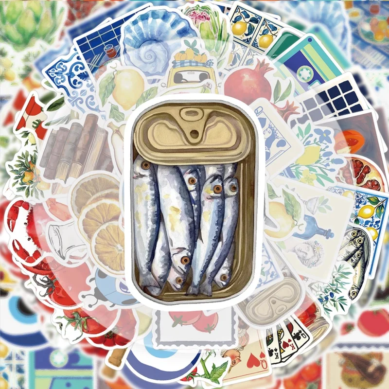 50 Mediterranean-Style Stickers, Vibrant Sticker Decals, Multiple Styles Without Duplication, Suitable for Water Bottles, Laptops, Suitcases, Skateboards, Guitars, Party Decorations