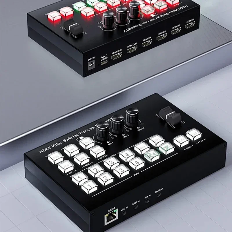 1080p 4 canais hdmi misturador de vídeo switcher estação de produção ao vivo suporte obs captura de vídeo gravação multi câmera streaming ao vivo