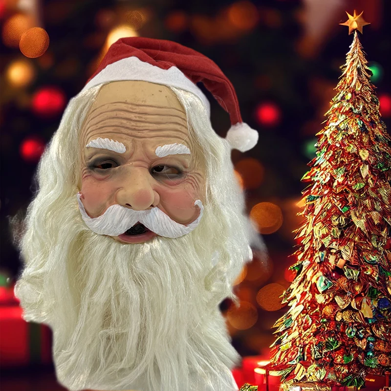 

Funny Santa Claus Full Mask Latex Realistic Santa Face Mask Wig Beard Costume Christmas Party Holiday Halloween Decor Masks