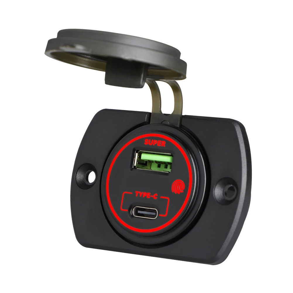Car Charger Red LED Ring 66W Car Charger Panel-mounted Design Touch Switch With LED Ring Simultaneous Dual Charging