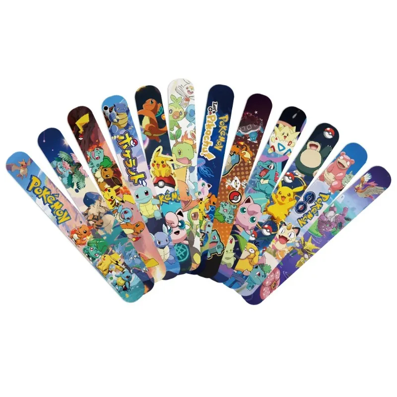 

12pcs Pokemon Pikachu Slap Bracelets Party Favors Birthday Party Gift Baby Shower Decorations Snap Bracelets for Kids Girls Boys