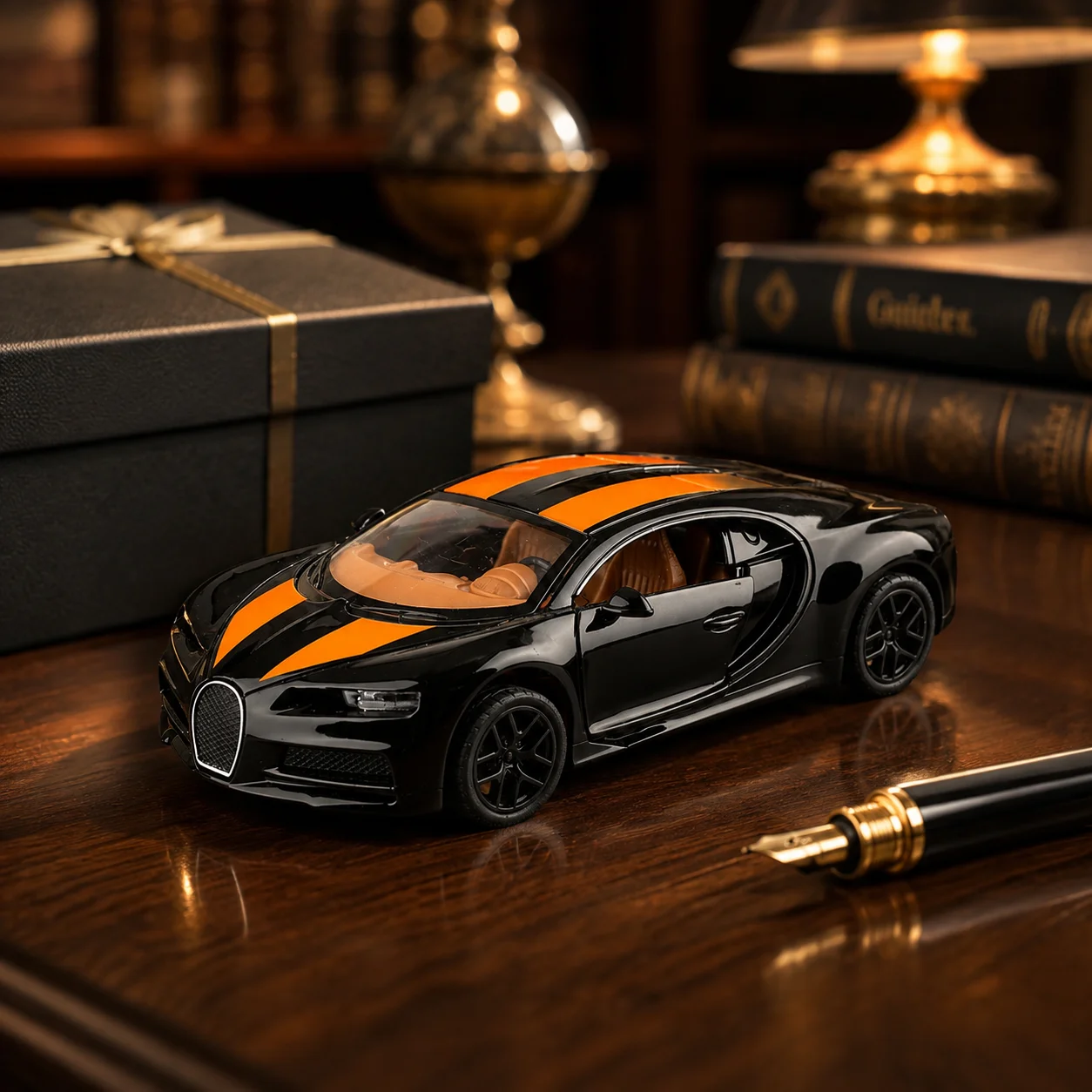 (Corrugated Box) 1/36 Scale, Striped Sleek Supercar Style Toy Car, Powerful Spring, Metal Casting, Boy's Toy, the Best Gift.