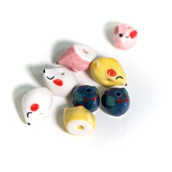 Handmade Ceramic Mouse Beads 15-18mm with 2.5-3mm Hole, Hand-Painted Cartoon Animal Beads for DIY Jewelry, High-Temperature Fire