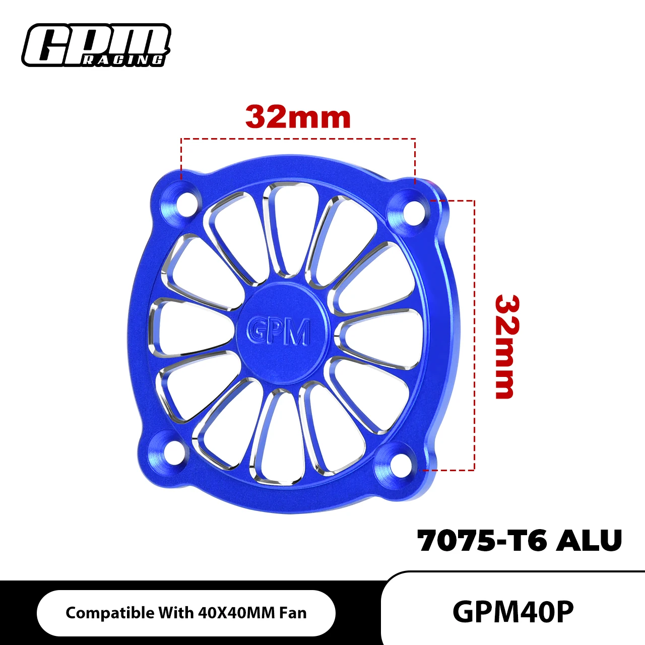 GPM 7075 Alloy Cooling Fan Cover 40X40mm (32mm Hole Spacing)