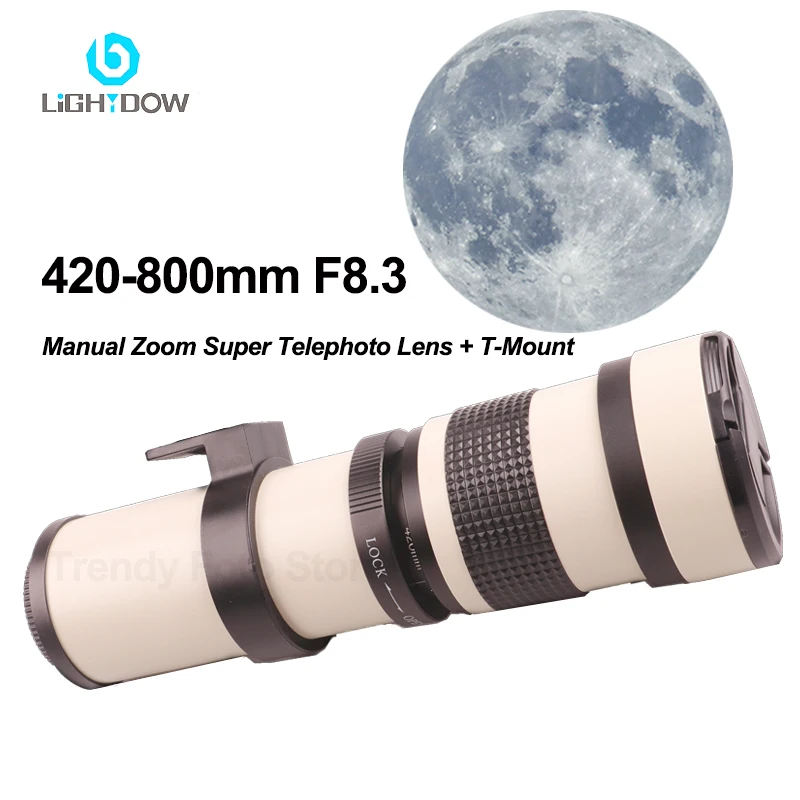 

Lightdow 420-800mm f/8.3 Manual Zoom Super Telephoto Lens + T-Mount For Sony Canon Fuji Nikon M43 Olympus Pentax L mount