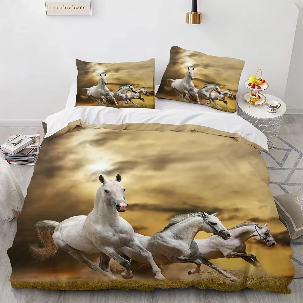 Horse Duvet Cover Wild Animal Horse Comforter Cover Western Rustic Farm Animal Twin Queen Size Bedding Set Farmhouse Decoration