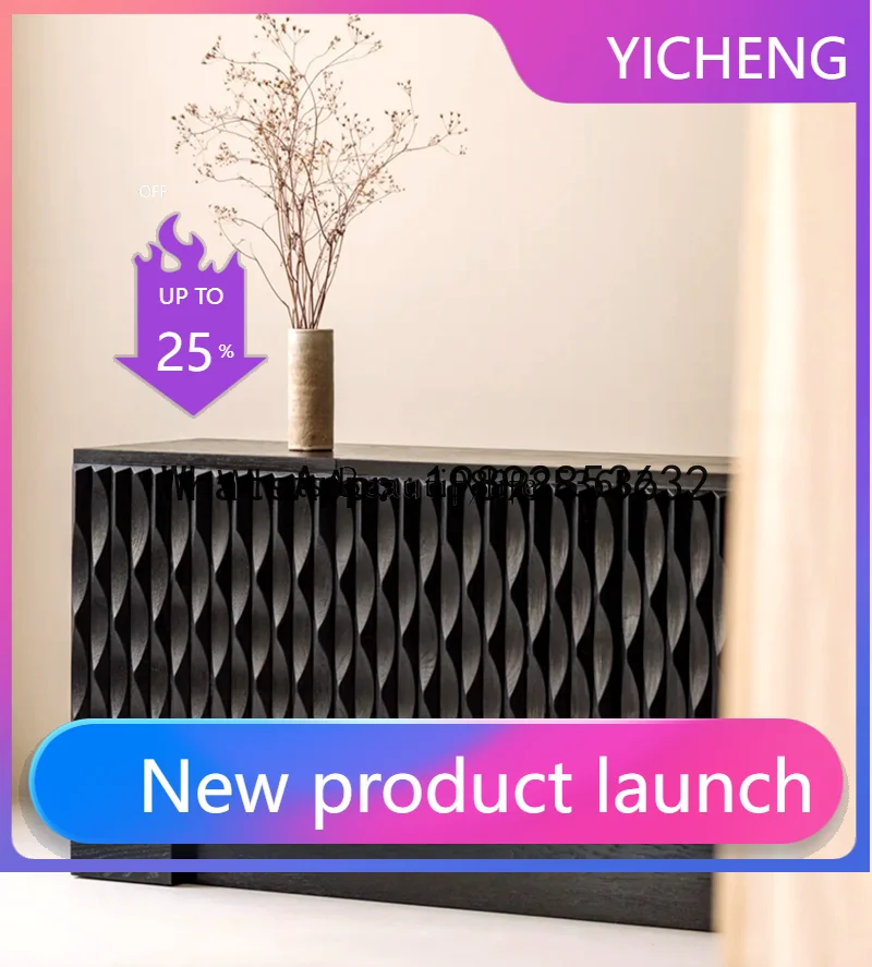 

Medieval solid wood TV cabinet French retro silent black oak TV living room large side cabinet