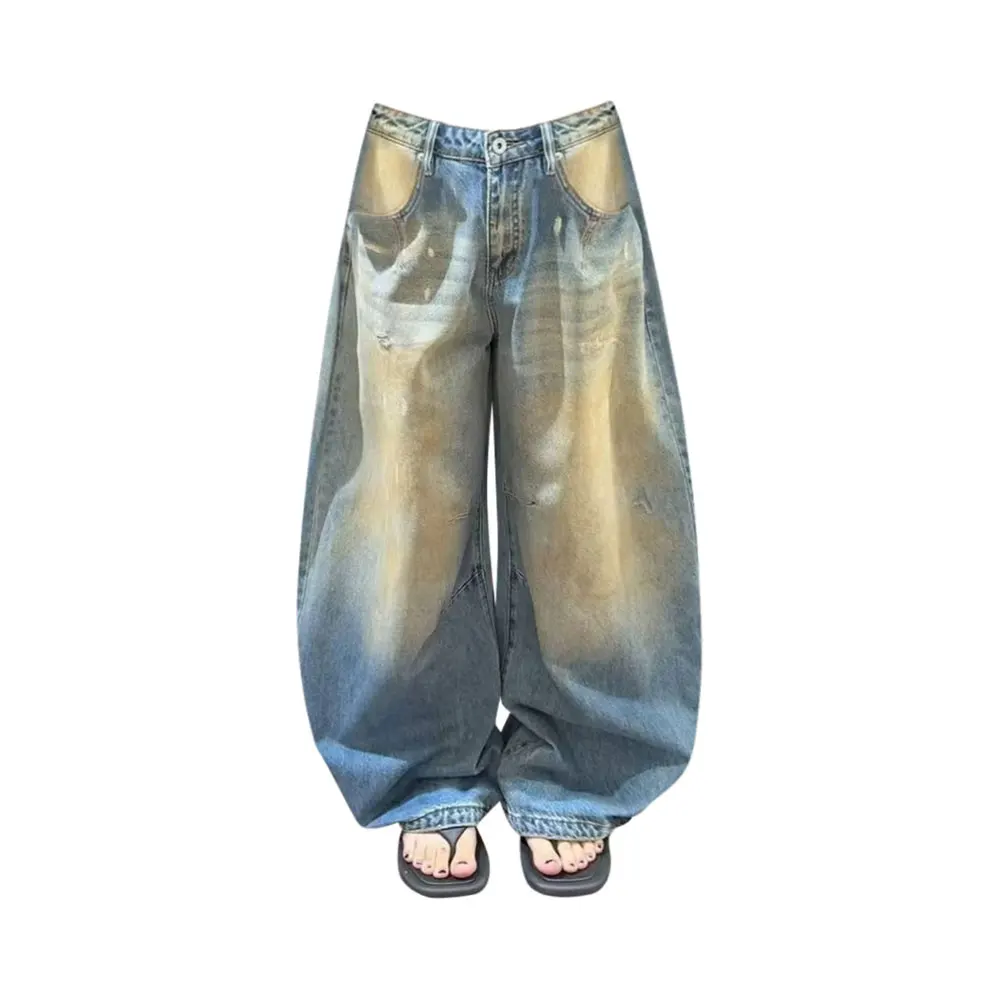 

Women's Blue Y2k Jeans Harajuku Vintage Wide Leg Denim Trousers Japanese 2000s Style Oversize Boyfriend Jeans Pants Autumn 2025