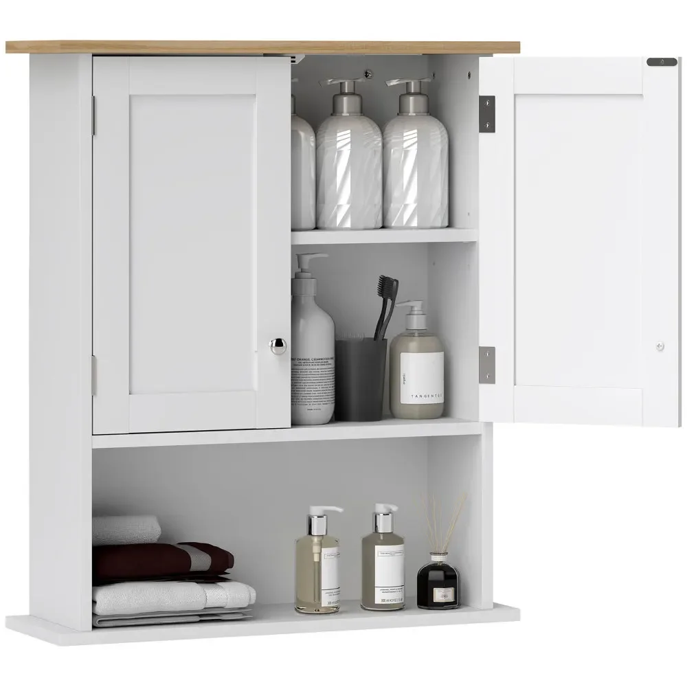 

HOMCOM Bathroom Wall Cabinet, Modern Bathroom Cabinet Wall Mounted Medicine Cabinet With 2 Doors, Adjustable Shelf, Over The Toi