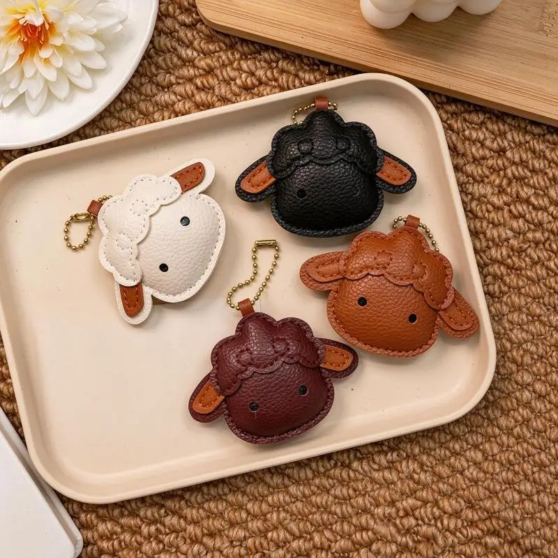 PU Leather Sheep Keychain Funny Cartoon Gold Chain Pendant Unique Bag Ornament for School Backpack Student Key Accessory