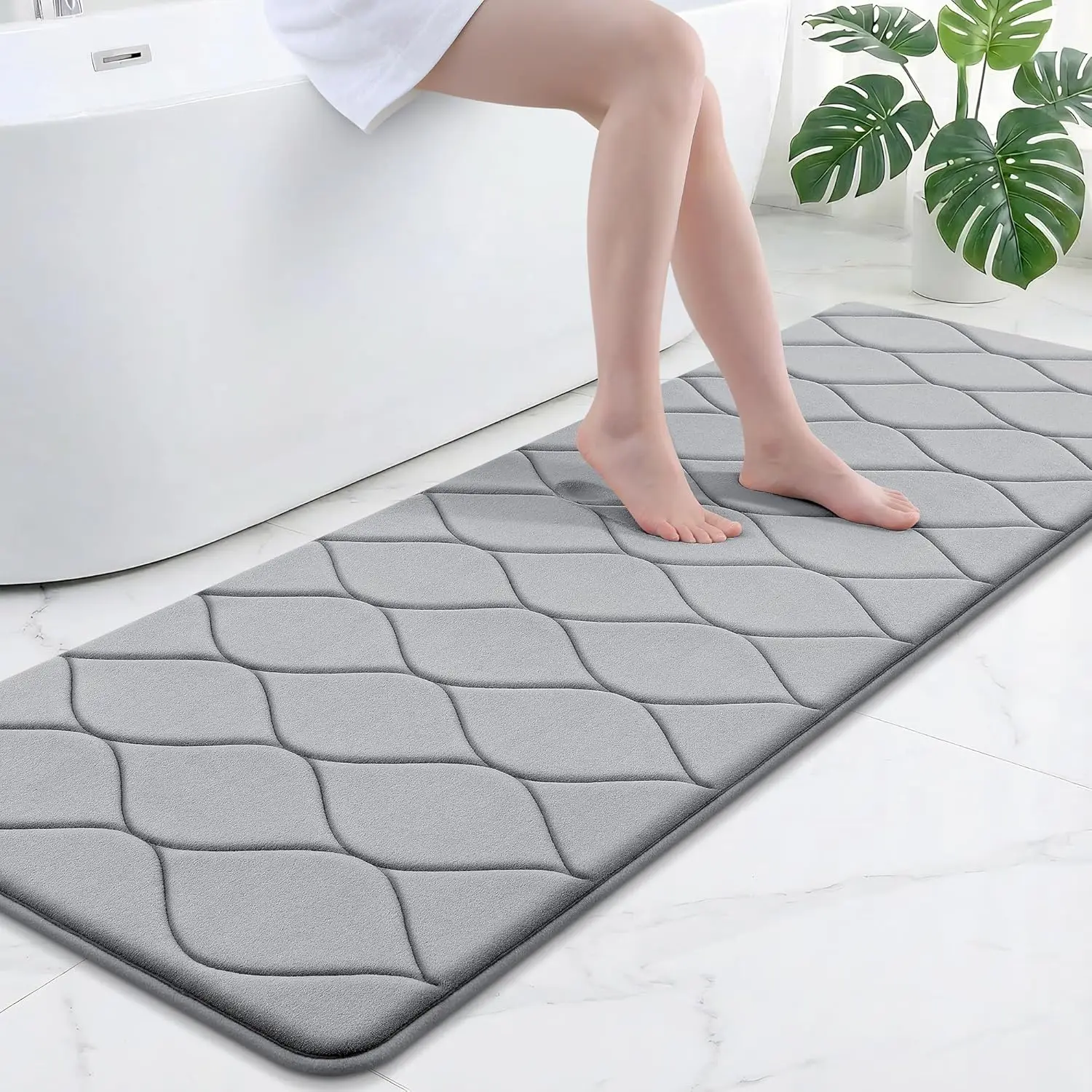 

Ultra Soft Memory Foam Bath Mat 70x24, Non-Slip, Quick Dry, Machine Washable, Grey