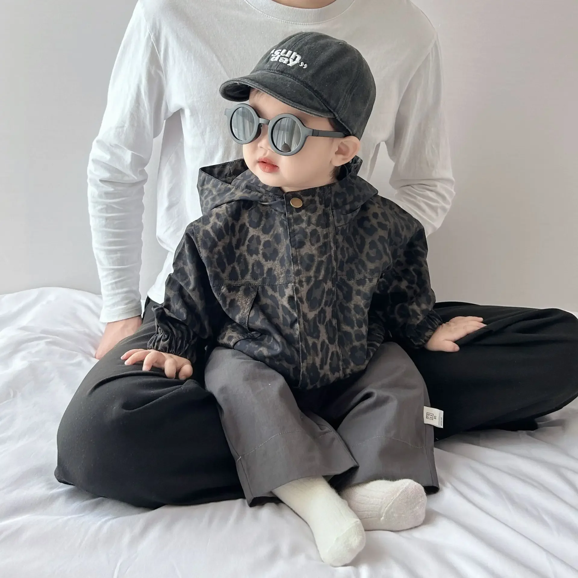 Baby Clothing Retro All Match Hooded Top 2024 New Autumn Leopard Coat Boys Baby Korean Style Handsome Fashion Warm Top