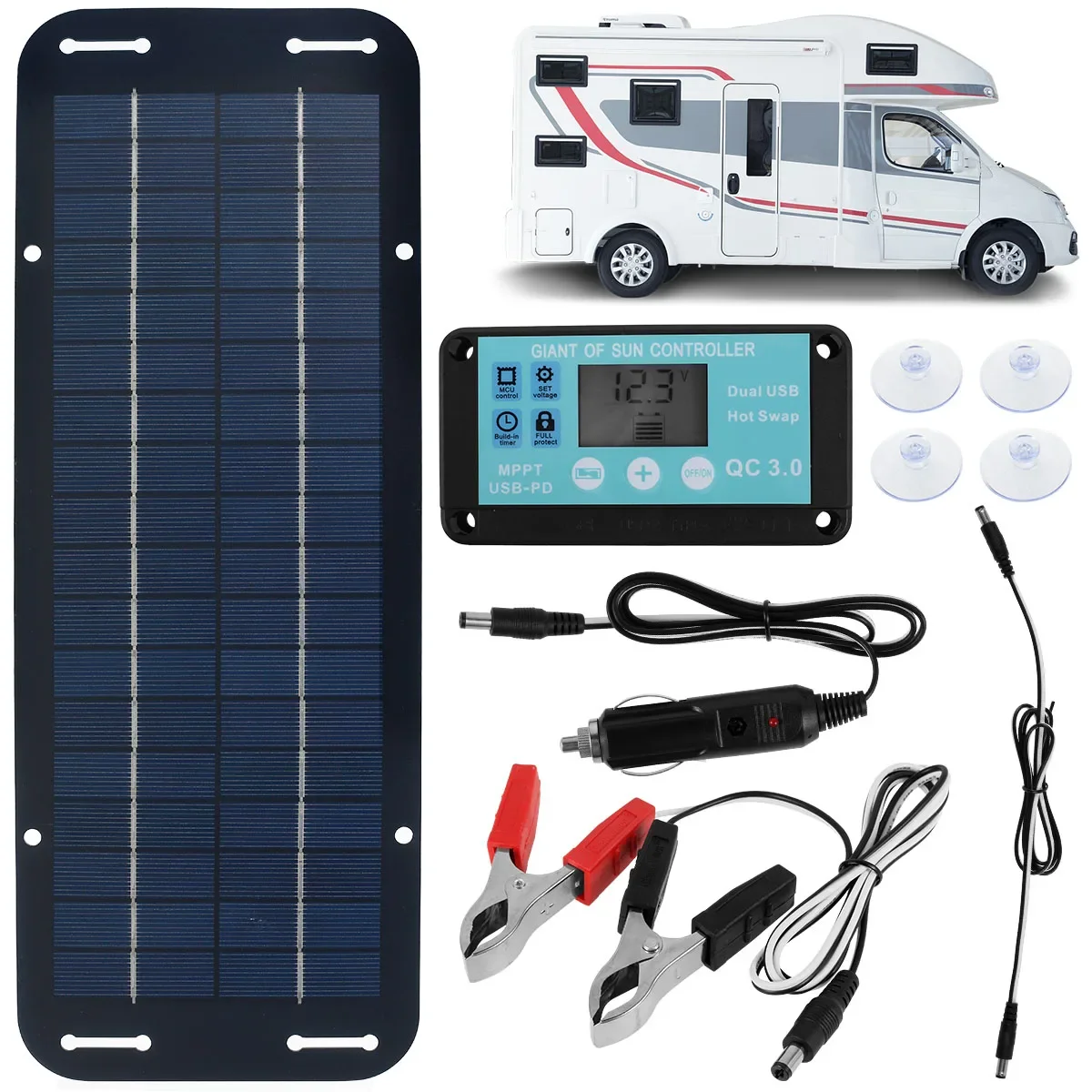 Solar Panel Kit 12V 30W IP65 Waterproof Solar Trickle Charger Portable Monocrystalline Solar Powered Battery Charger with