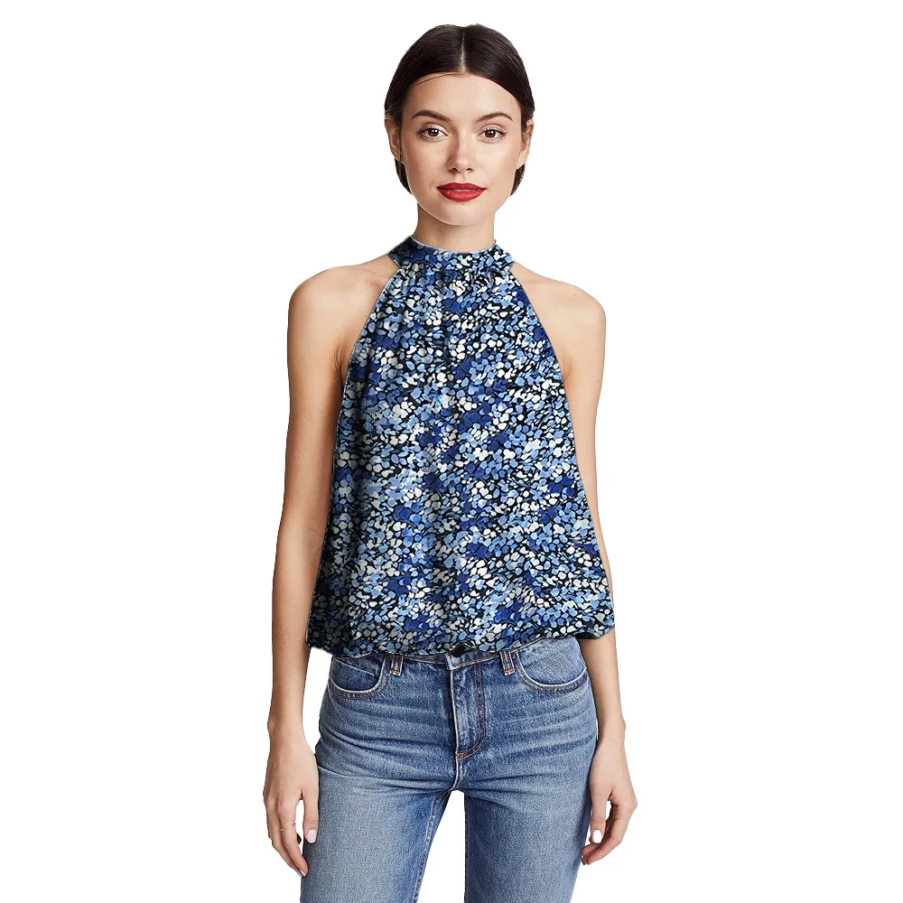 

2025 Fashionable Recycled Polyester Burn Out Print Polka Dots Sleeveless Tank Halter Tops Crop Cami Tank Top for Women Stylish