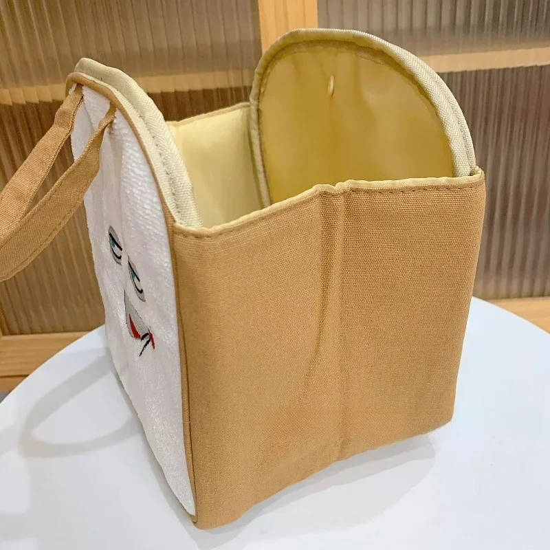 Kawaii Cartoon Pane Ladro Borsa in tela ricamata Borsa per il pranzo Borsa per cosmetici Piccola conservazione dei cambiamenti