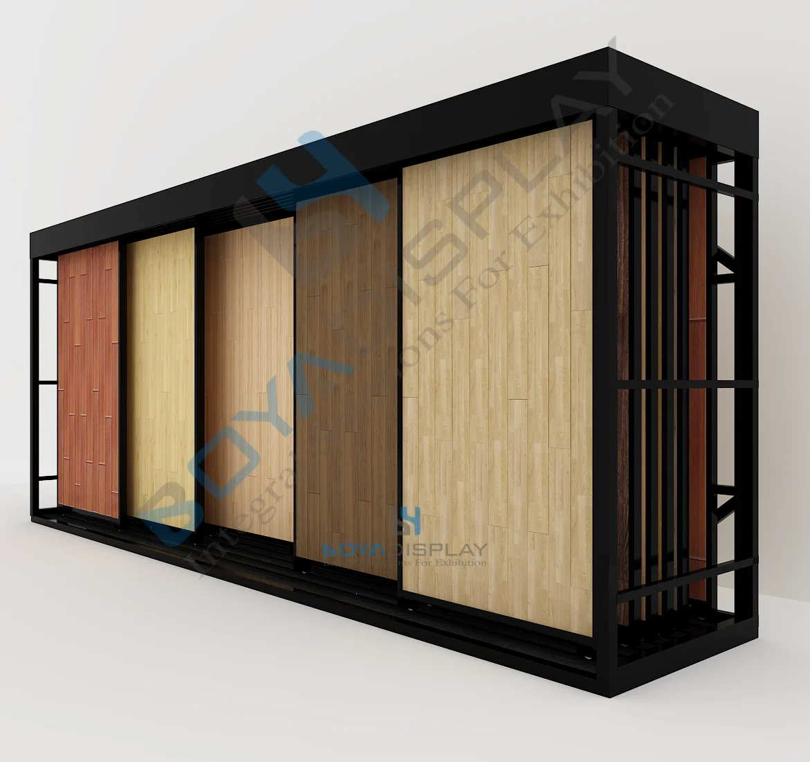 

Custom Showroom Horizontal Pushing Wood Flooring Laminate Display Ceramic Ground Marble Tile Slab Rack Rug Sliding Display Stand