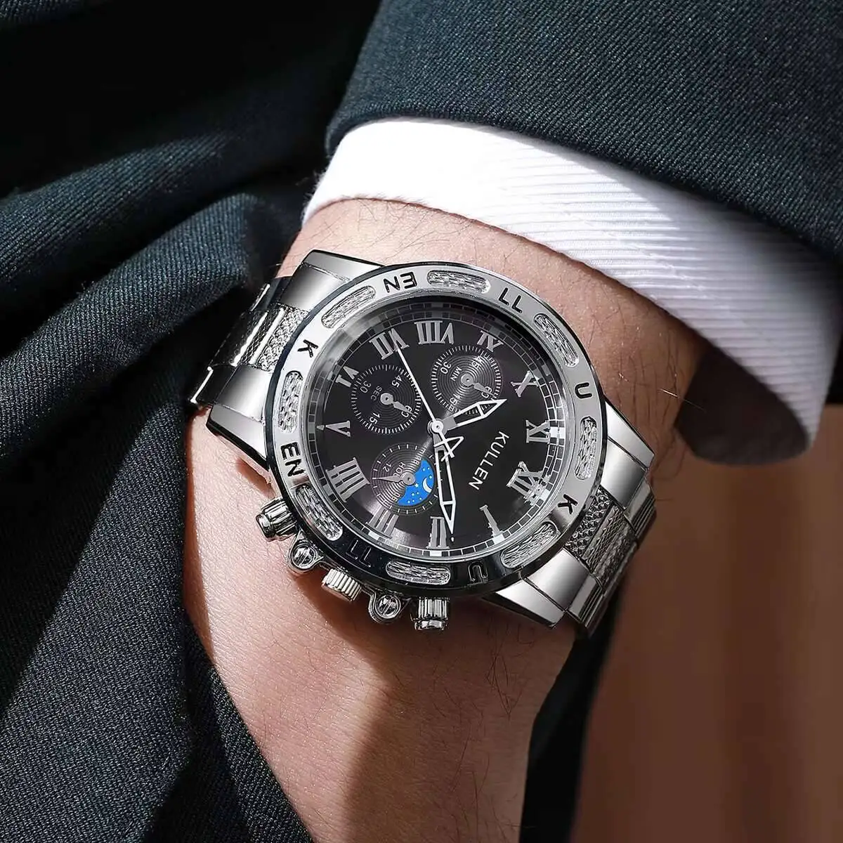 الفاخرة الطلب الكبير رجال الأعمال الساعات موضة روما الهاتفي ساعة كوارتز ساعة اليد الذكور Reloj Hombre