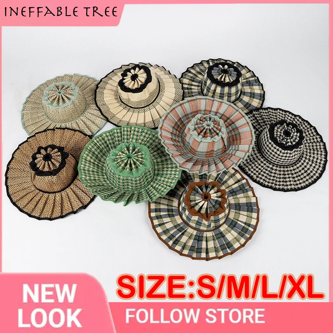 S/M/L/XL Spring Summer Casual Plaid Wide Brim Sun Hats for Women Men Outdoor Sunshade Hat Foldable Straw Hat  Sombrero Hombre