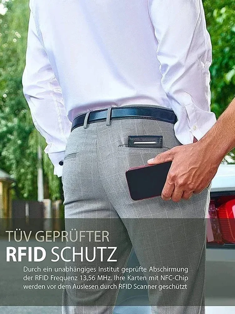 Herren-Geldbörse, Kreditkarten-Geldbörse, RFID-Schutz, einfache, ultradünne, kleine Geldklammer aus PU – Detail 4