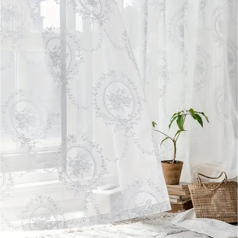 French Warp Knitted Lace Beautiful Mirror White Gauze Curtains Living Room Bedroom Balcony Curtains