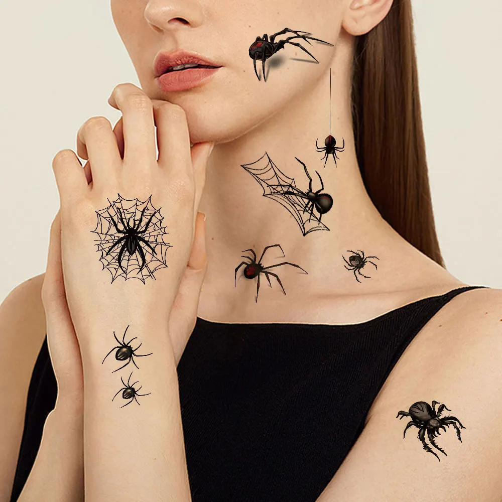 Tatuagens Temporárias Spider Web para Homens e Mulheres, Tatuagem Fake Web, Adesivos Impermeáveis, Festa de Halloween, 10 Folhas