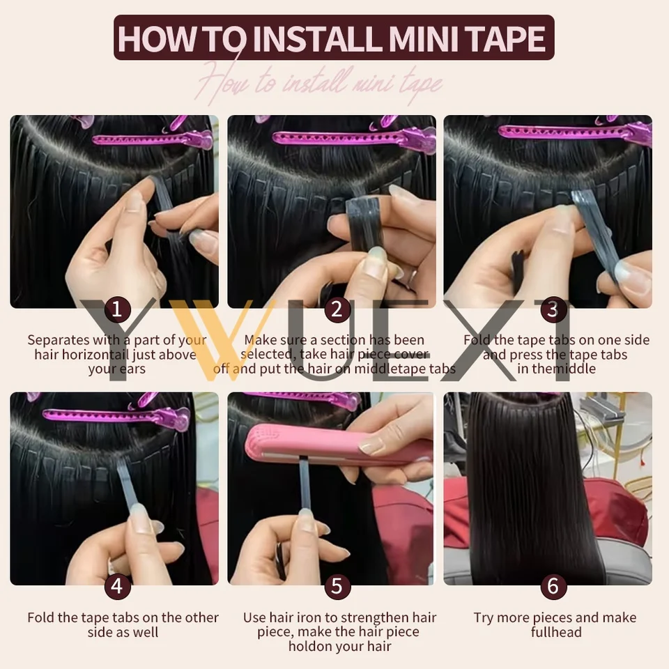 10 piezas/paquete Mini Extensiones de Cabello con Cinta, 12" 16" 20" Cabello Humano Real, Negro con Mechas Rubias, Invisible Skin Weft, No-Remy, Extensiones con Cinta 8