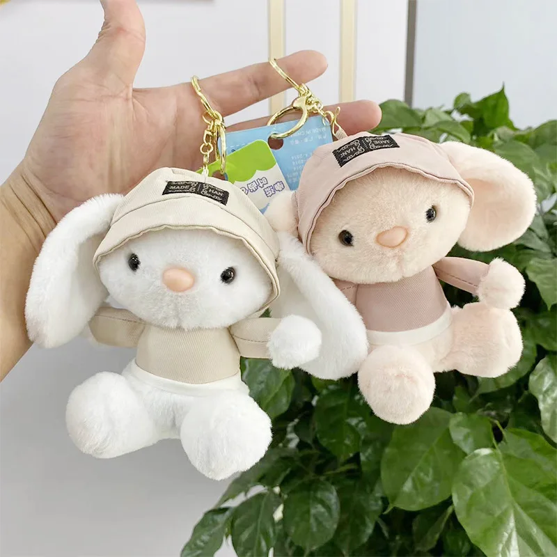 13CM Cute Creative Plush Hat Coelho Boneca Plush Chaveiro Pingente Plush Stuffed Animal Brinquedos Kawaii Bunny Doll Kid Birthday Gift