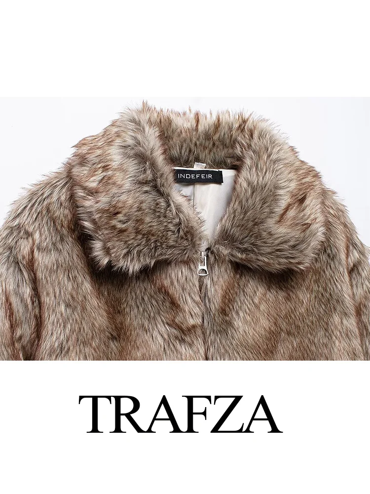 Trafza mulher inverno moda pele do falso jaquetas quentes lapela mangas compridas único breasted bolsos laterais decorar casaco com zíper