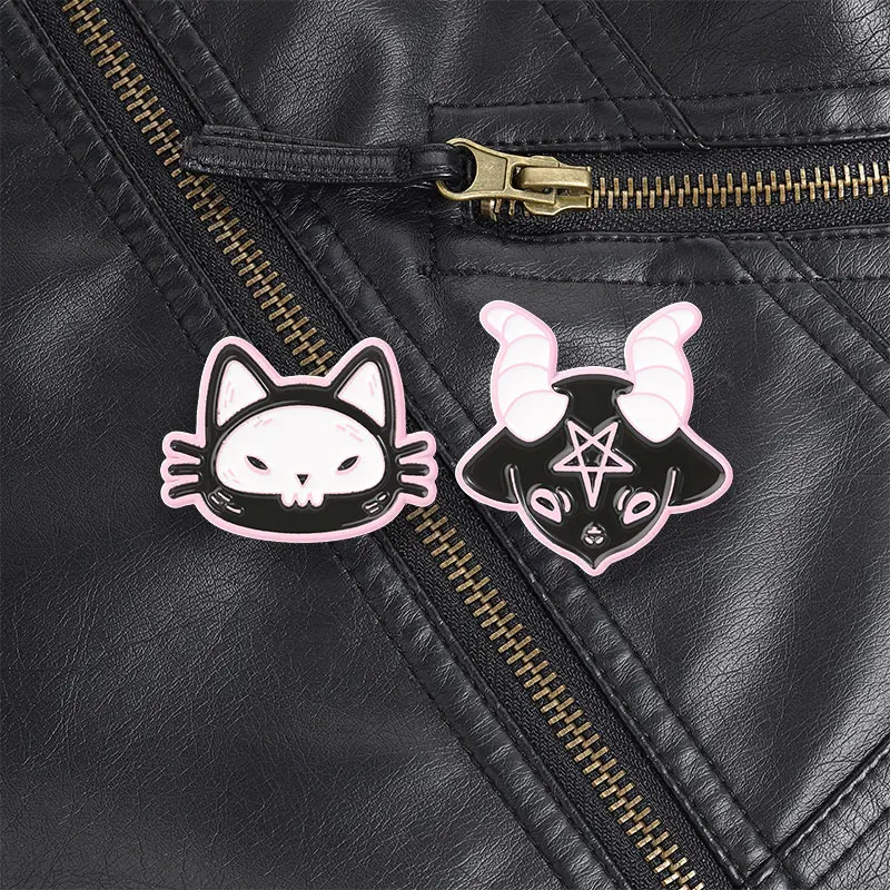 Skull Cat Face Skeleton Enamel Pin Pastel Goth Aesthetic Brooch for Alternative Fashion Backpack Jacket and Daily Wear
