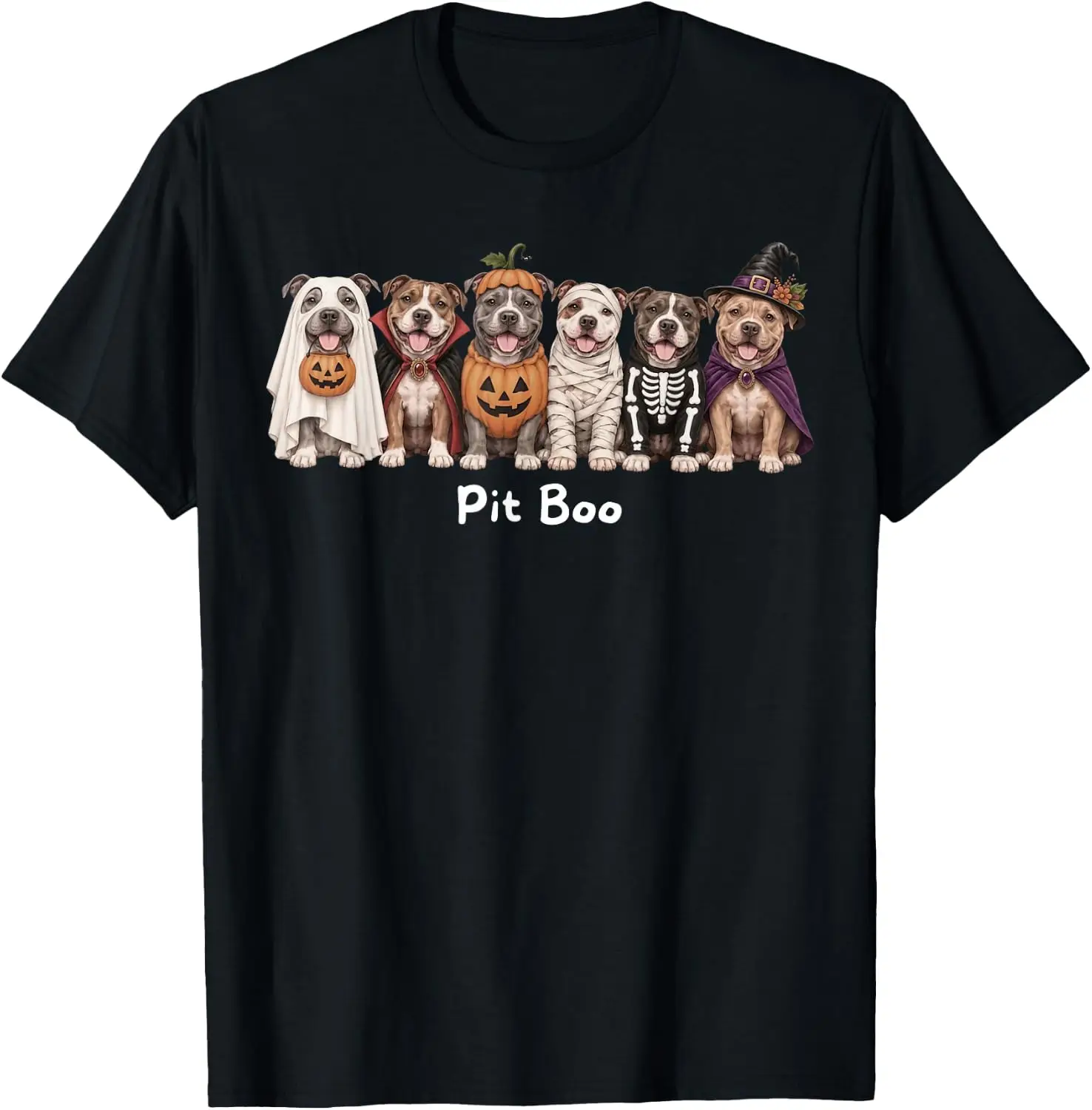 Pit Boo Funny Ghost Pumpkin Pitbull Dog Costume T-Shirt Cute Halloween Pumpkin Short-Sleeve Tee: Fun, Breathable, Pure Cotton, Stylish—Perfect for Sports, Lounging, or Casual Wear.
