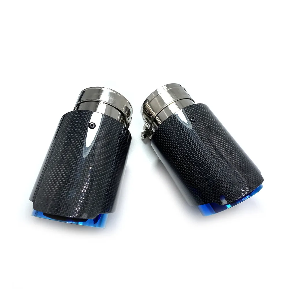 Tubo de escape de carbono brillante para coche, punta de silenciador recto de acero inoxidable azul, brida con logotipo de Remus para Bmw F30, 1